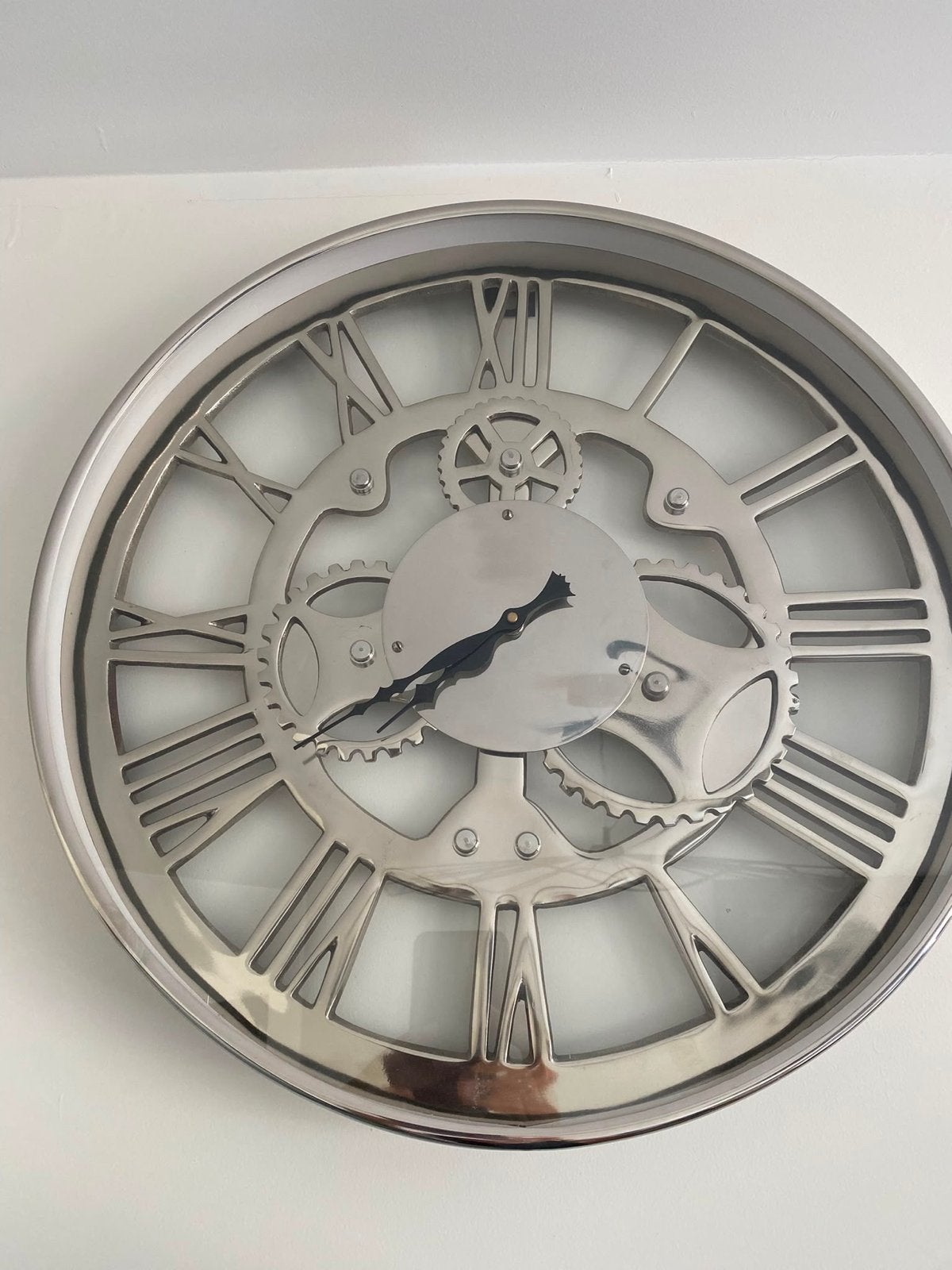 Wandklok Chroom met Glas - Modern Design, Huis en Inrichting, Woonaccessoires | Klokken, Ophalen, Wandklok, Zichtbaar uurwerk