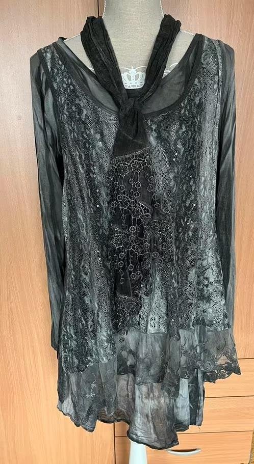 Made in Italy twee delige tuniek met sjaal maat 46[v], Ophalen of Verzenden, Zo goed als nieuw, Maat 46/48 (XL) of groter, Grijs