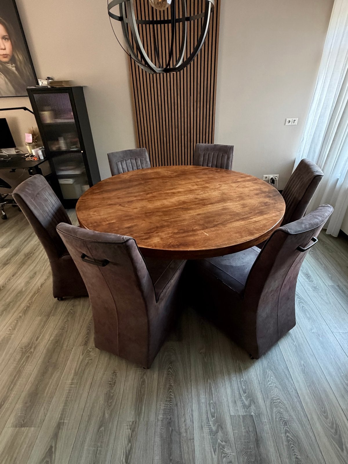 Ronde eettafel met 6 stoelen, Huis en Inrichting, Tafels | Eettafels, Ophalen, Gebruikt, Rond, Vijf personen of meer