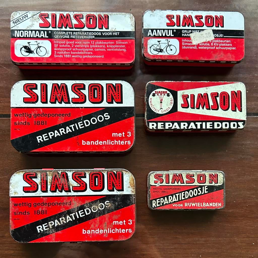 6 Oude Simson blikken Reparatiedoosjes l- Fiets Oldtimer, Ophalen of Verzenden, Gebruikt, Overige typen