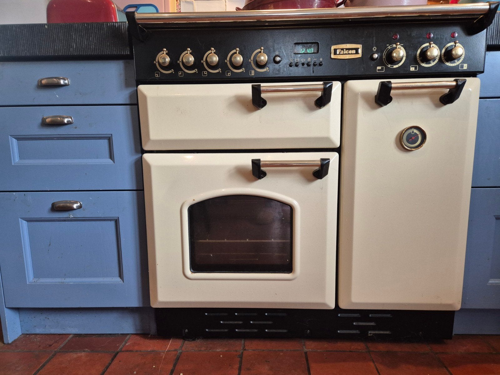 Falcon Gasfornuis met Elektrische Ovens - 90 cm breed, Gebruikt, 60 cm of meer, Ophalen of Verzenden, Gas
