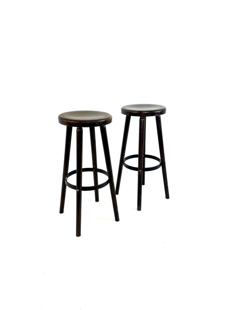 Set van 2 Brutalistische barkrukken ‘80, Huis en Inrichting, Barkrukken, Gebruikt, Met voetsteun, 60 tot 90 cm, Ophalen of Verzenden
