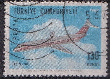 Turkije 1967 Vliegtuig DC 9-30, Verzenden, Gestempeld, Vliegtuigen