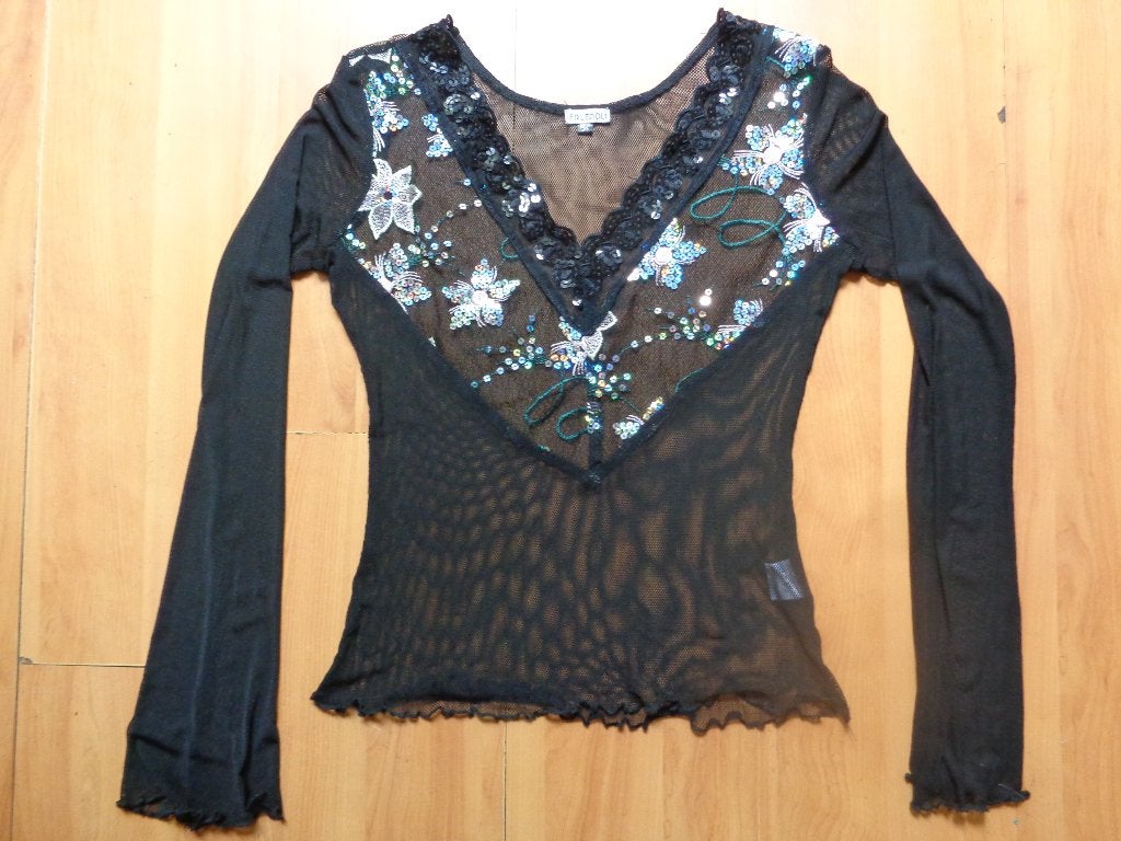 T shirt met glitter - paillletjes, Zwart, Maat 42/44 (L), Ophalen of Verzenden, Zo goed als nieuw