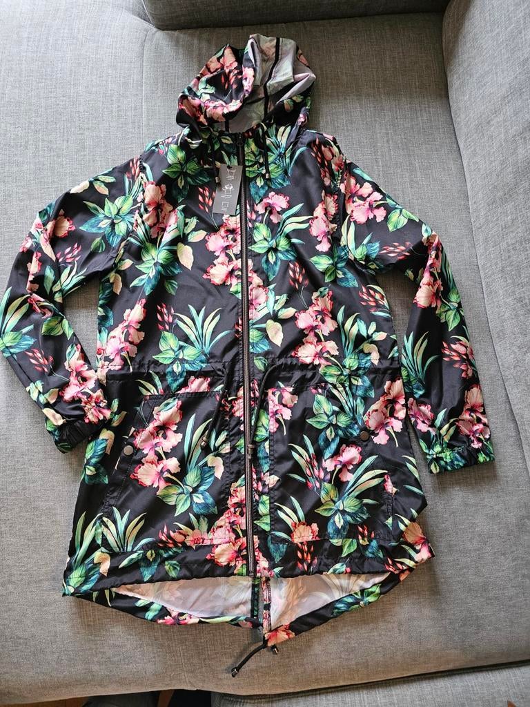 Nieuwe opvouwbare parka met bloemenprint - Maat M, Maat 38/40 (M), Zwart, Nieuw, Ophalen of Verzenden