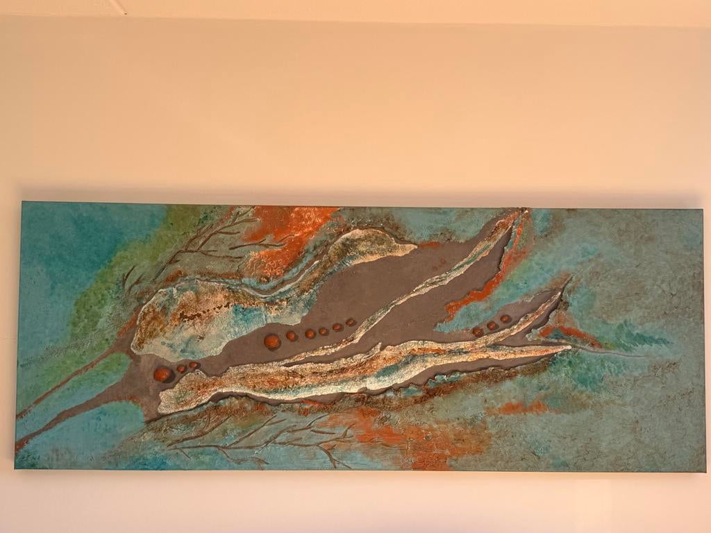 Modern Abstract Reliëf Kunstwerk - Aardetinten, Antiek en Kunst, Kunst | Schilderijen | Modern, Ophalen
