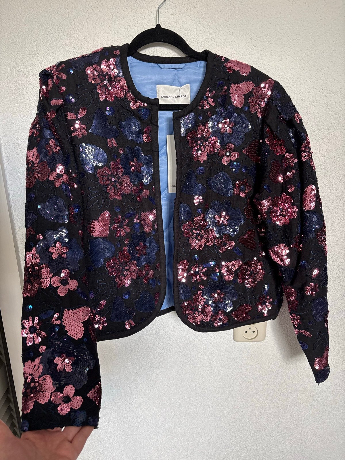 Fabienne Chapot blazer jasje roze blauw pailletten, Verzenden, Nieuw, Maat 42/44 (L), Meerkleurig