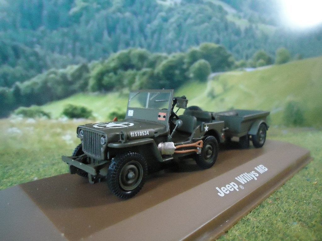 1/43 Willy's Jeep MB met Bantam Trailer - DeAgostini / Atlas, Hobby en Vrije tijd, Modelauto's | 1:43, Ophalen of Verzenden, Zo goed als nieuw