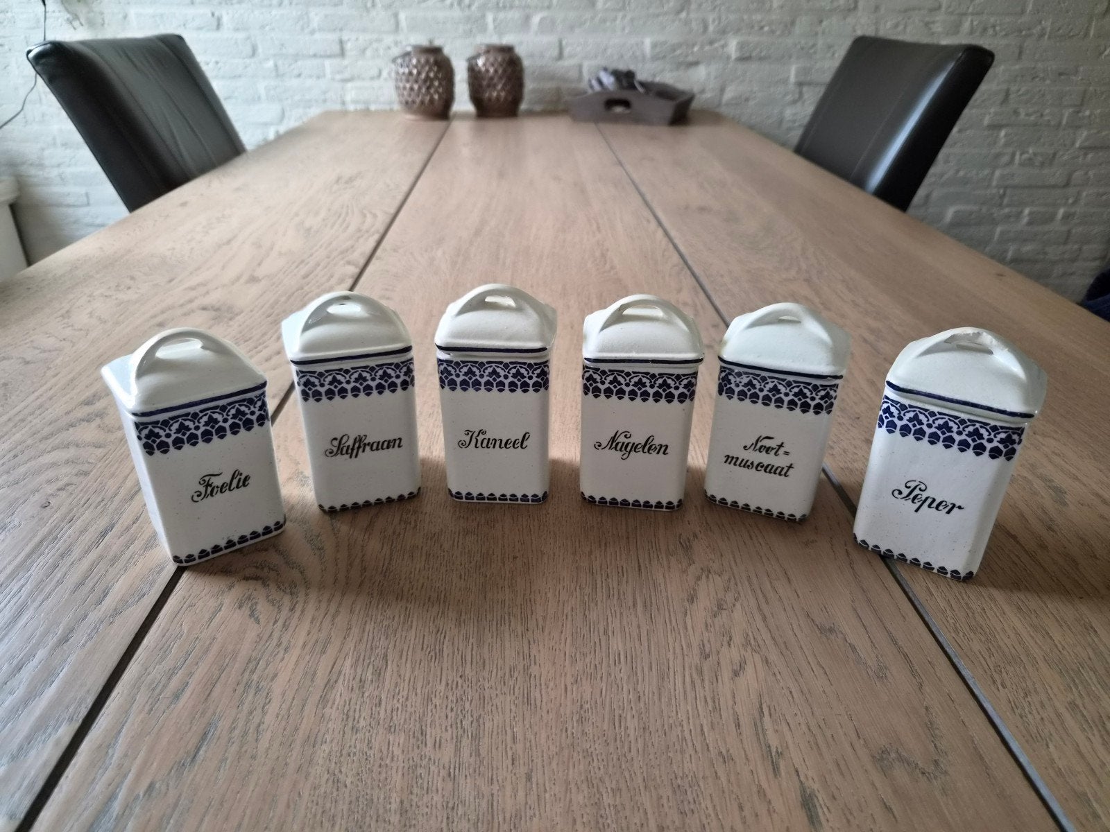 Set van 6 vintage Delfts blauwe kruidenpotjes, Antiek en Kunst, Ophalen of Verzenden