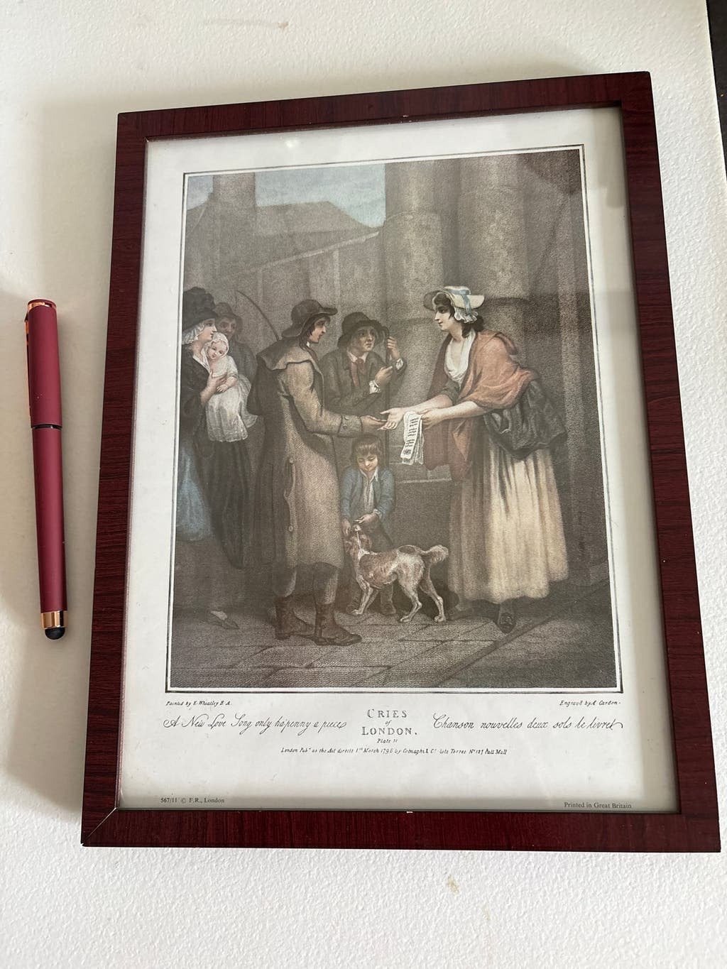 Antieke ingelijste prent 'Cries London' - A New Love Song, Ophalen of Verzenden, Print, Prent, Ingelijst