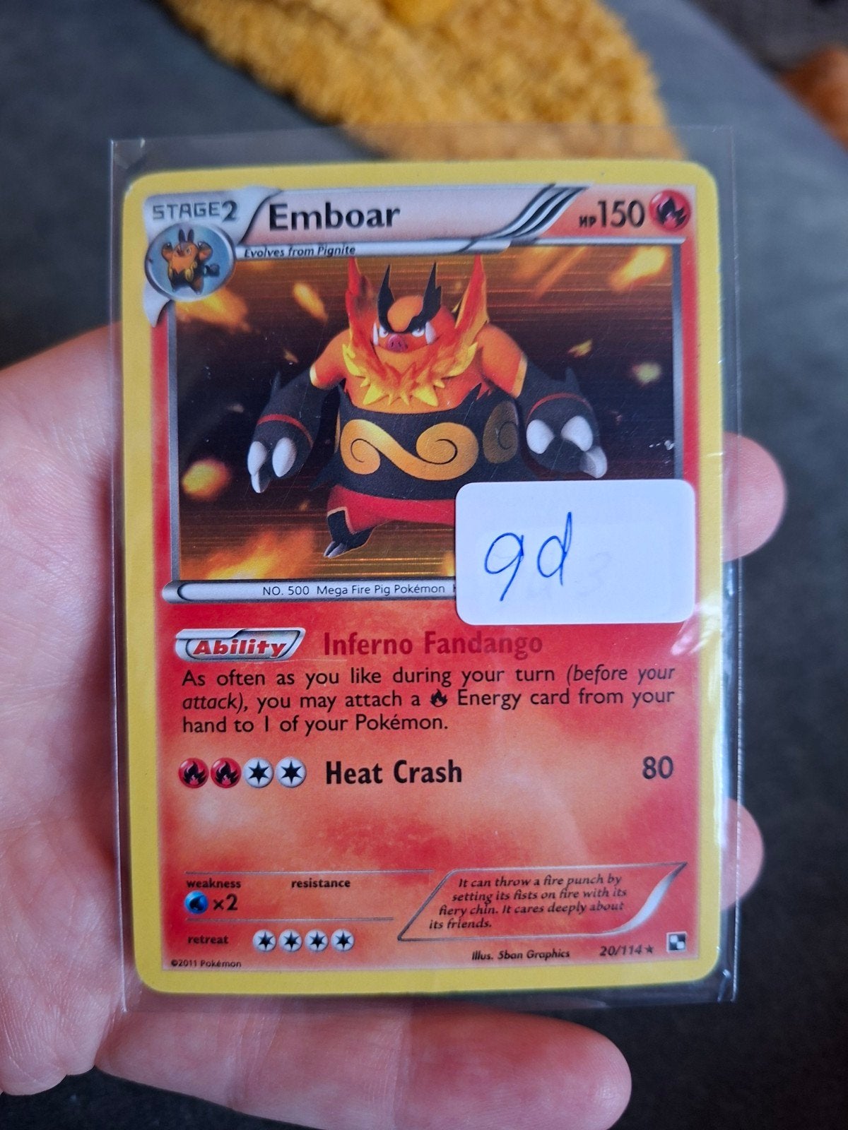Emboar Pokémon Kaart holo - Stage 2 - 20/114, Ophalen of Verzenden, Zo goed als nieuw, Losse kaart
