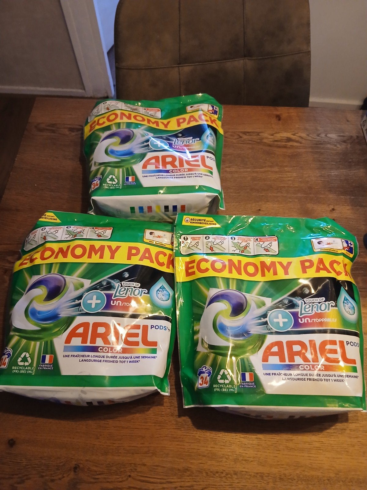 3x 34 stuks Ariel Color Wascaps met Lenor Unstoppables - Eco, Ophalen of Verzenden, Nieuw