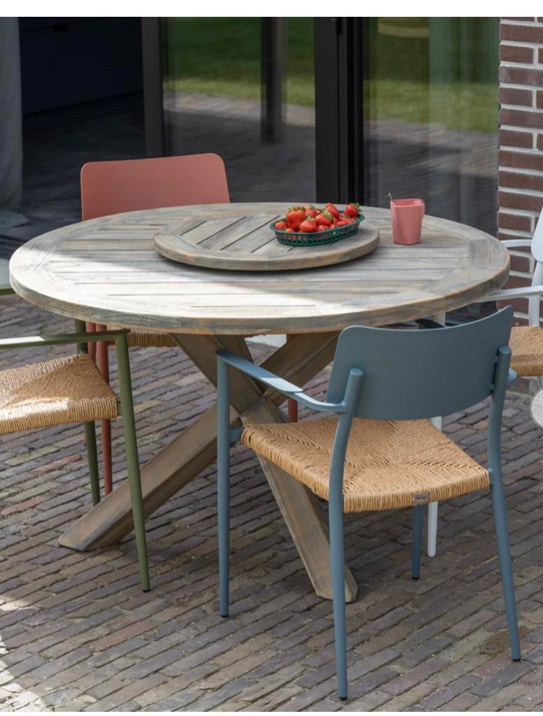 Kees smit rough - y tuintafel met stoelen, Ophalen, Zo goed als nieuw, Rond, Hout