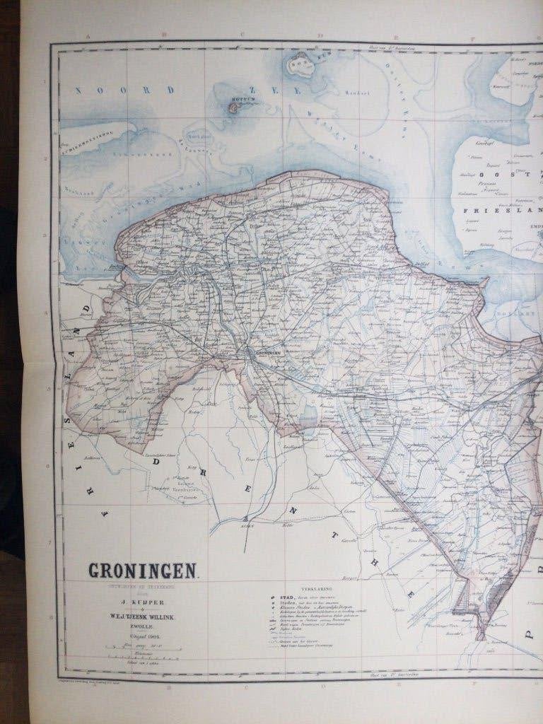 Provincie Groningen, 1905, grote kaart, Verzenden, Cartografie, 59 cm, Blanco verso