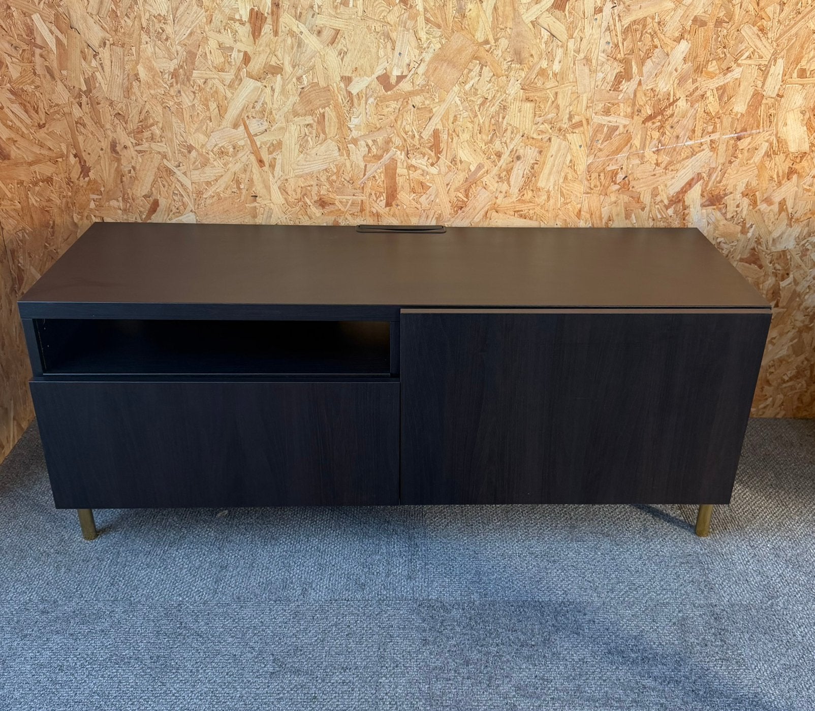 TV Meubel Ikea Besta - Donker Eiken, Ophalen, Gebruikt, 100 tot 150 cm, Minder dan 100 cm