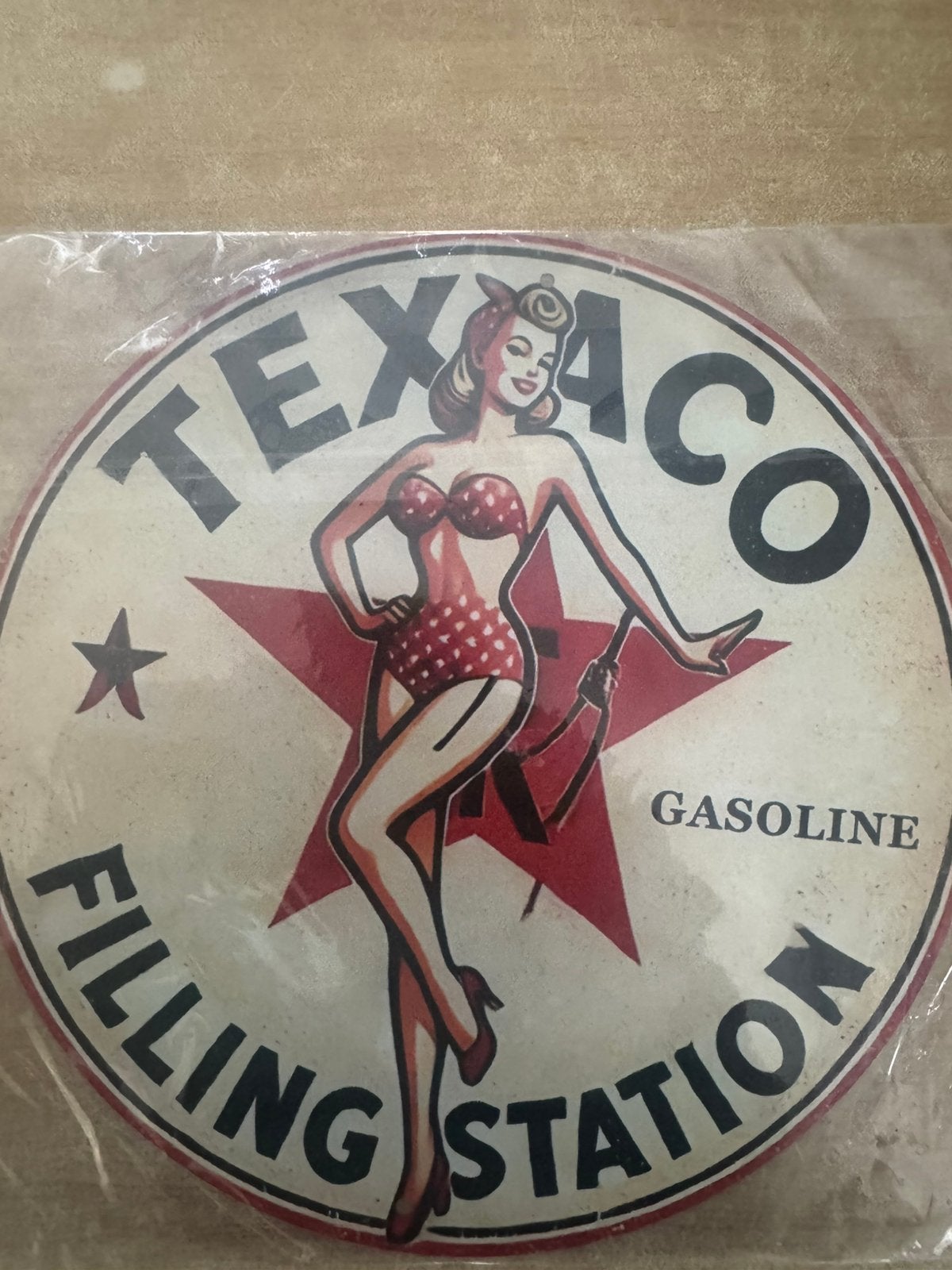 Texaco gasoline reclame bordje mancave kroeg schuur, Verzamelen, Ophalen of Verzenden, Nieuw, Reclamebord