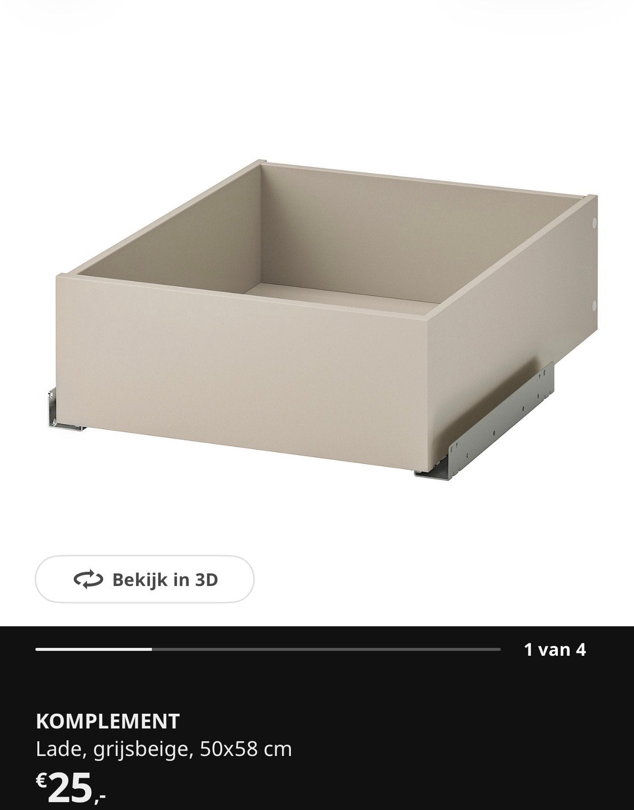 Nieuw in doos ikea pax lade grijsbeige 50cm, Ophalen, Nieuw, Ikea pax
