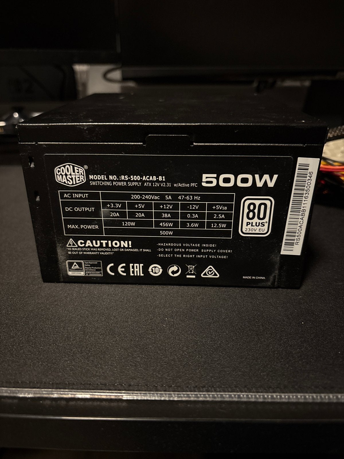 Cooler Master 500W Voeding, Computers en Software, Interne voedingen, Ophalen, Zo goed als nieuw