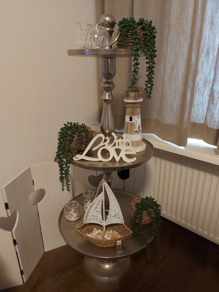Grote ronde zilverkleurige etagere, Ophalen, Zo goed als nieuw, Etagère