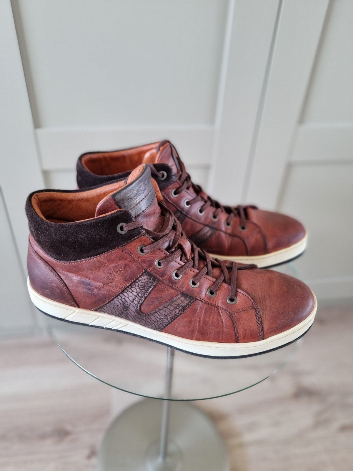 Van Lier Concept Hoge Sneakers - Bruin Leer - Maat 44, Ophalen of Verzenden, Bruin