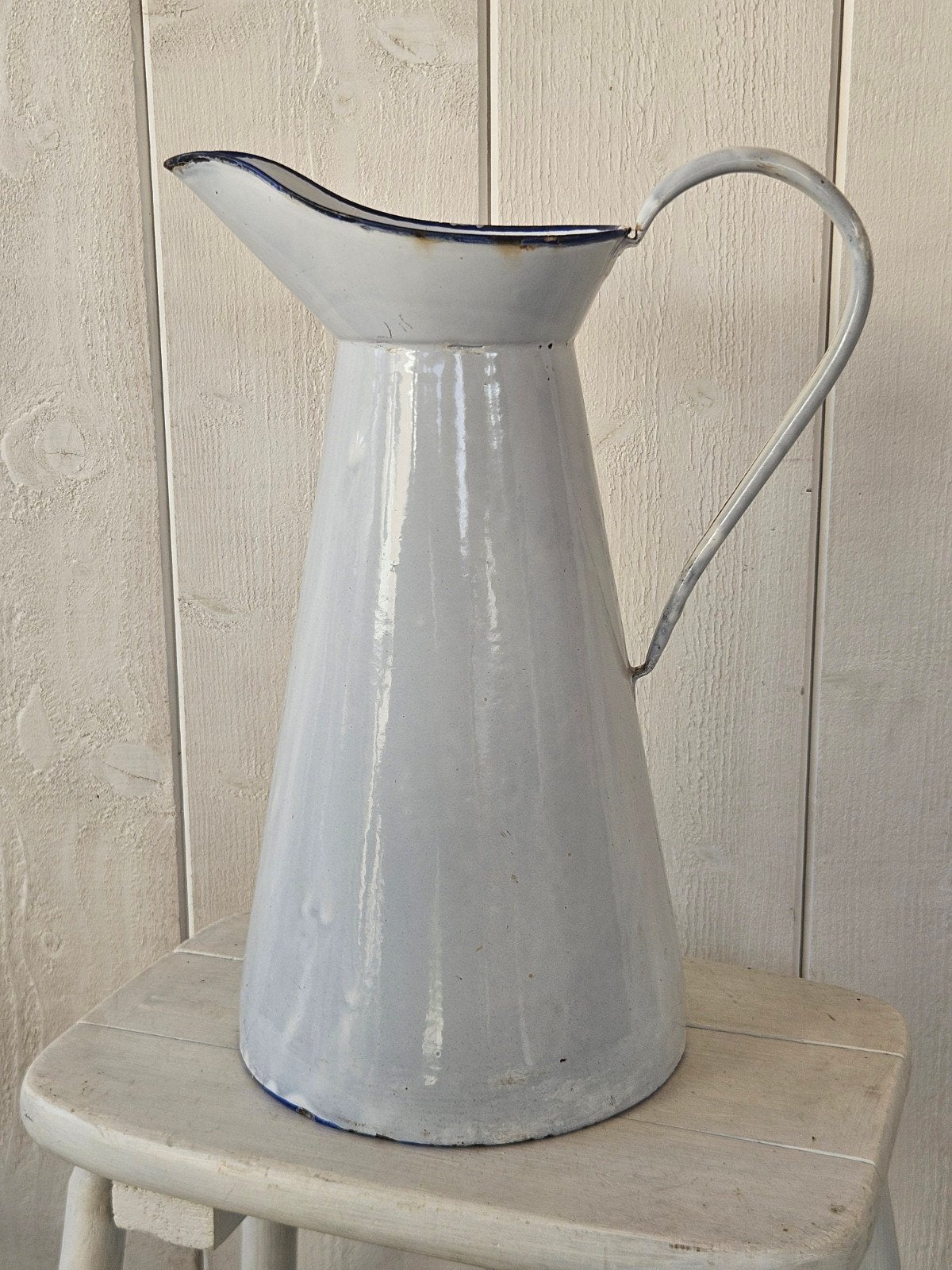 Witte Franse emaille lampetkan / waterkan - 39cm, Antiek en Kunst, Ophalen of Verzenden