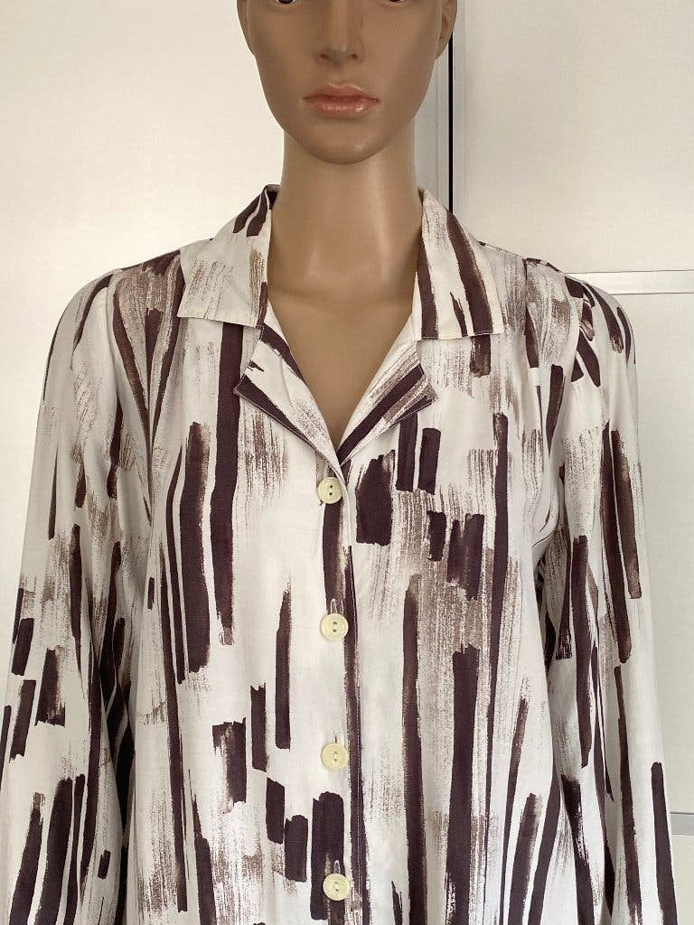 K257 Lange viscose blouse maat L=40/42 top jasje wit/beige, Wit, Maat 42/44 (L), Ophalen of Verzenden, Zo goed als nieuw