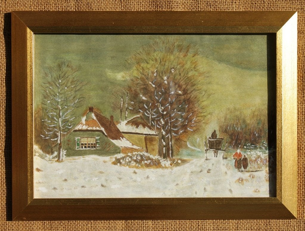 Schilderij Hollands winterlandschap     2, Antiek en Kunst, Realistisch, Achter glas, Ophalen of Verzenden, Landschap