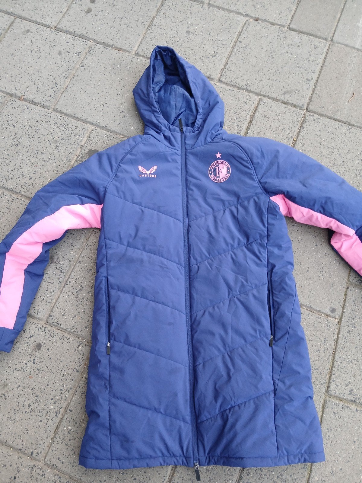 Feijenoord jas - Blauw met roze accenten, Ophalen of Verzenden