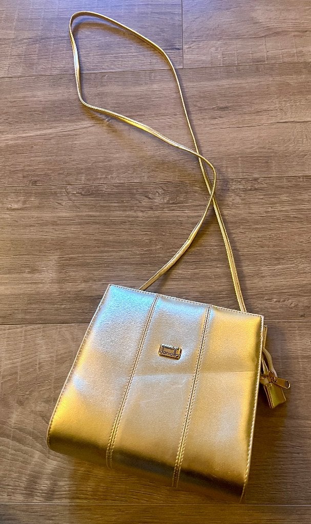 Vintage gouden leren schoudertasje damestasje tasje Daniella, Sieraden, Tassen en Uiterlijk, Tassen | Damestassen, Ophalen of Verzenden