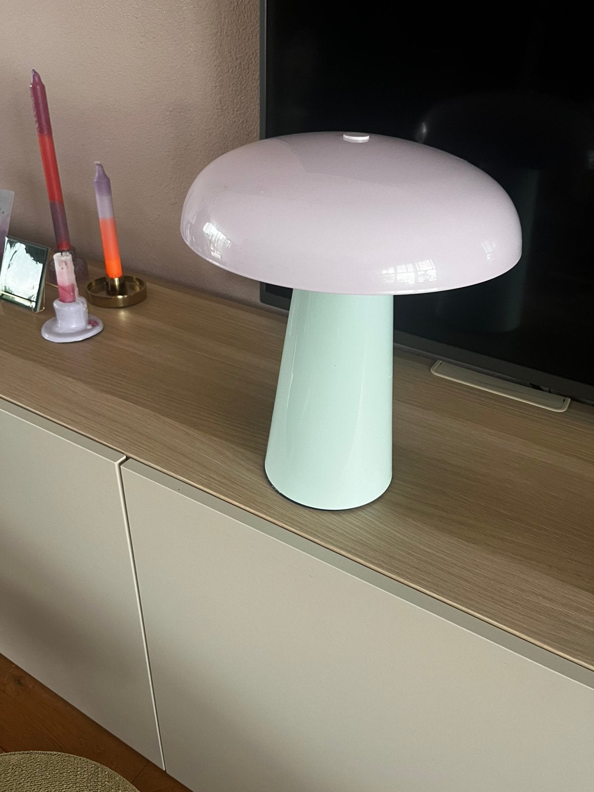 Leuke tafellamp lila/mintgroen, 26 cm, Ophalen of Verzenden, Zo goed als nieuw, Metaal