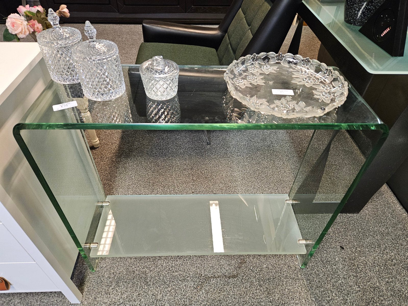 Glazen tafel met extra plank - Modern design, Ophalen, 100 tot 150 cm, 50 tot 100 cm, Zo goed als nieuw