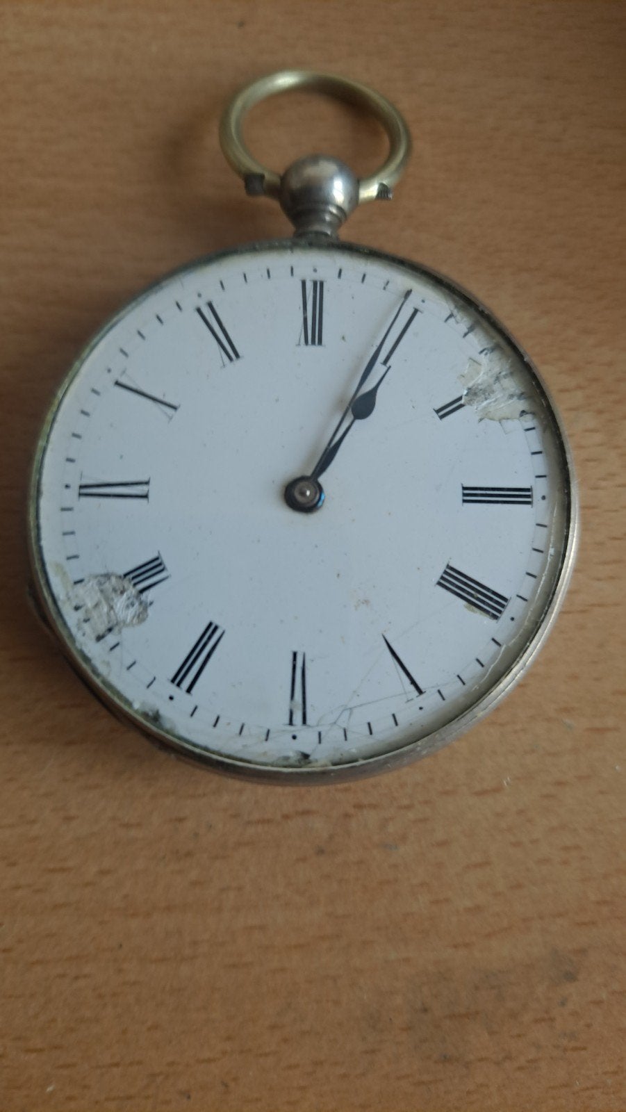 Antiek zakhorloge, zilverkleurig, met zichtbaar uurwerk, Overige merken, Zakhorloge, Ophalen of Verzenden, Met ketting