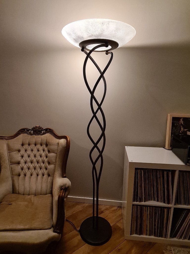 Design vloerlamp met glazen schaal, Huis en Inrichting, Lampen | Vloerlampen, Ophalen, Gebruikt, Metaal, 150 tot 200 cm