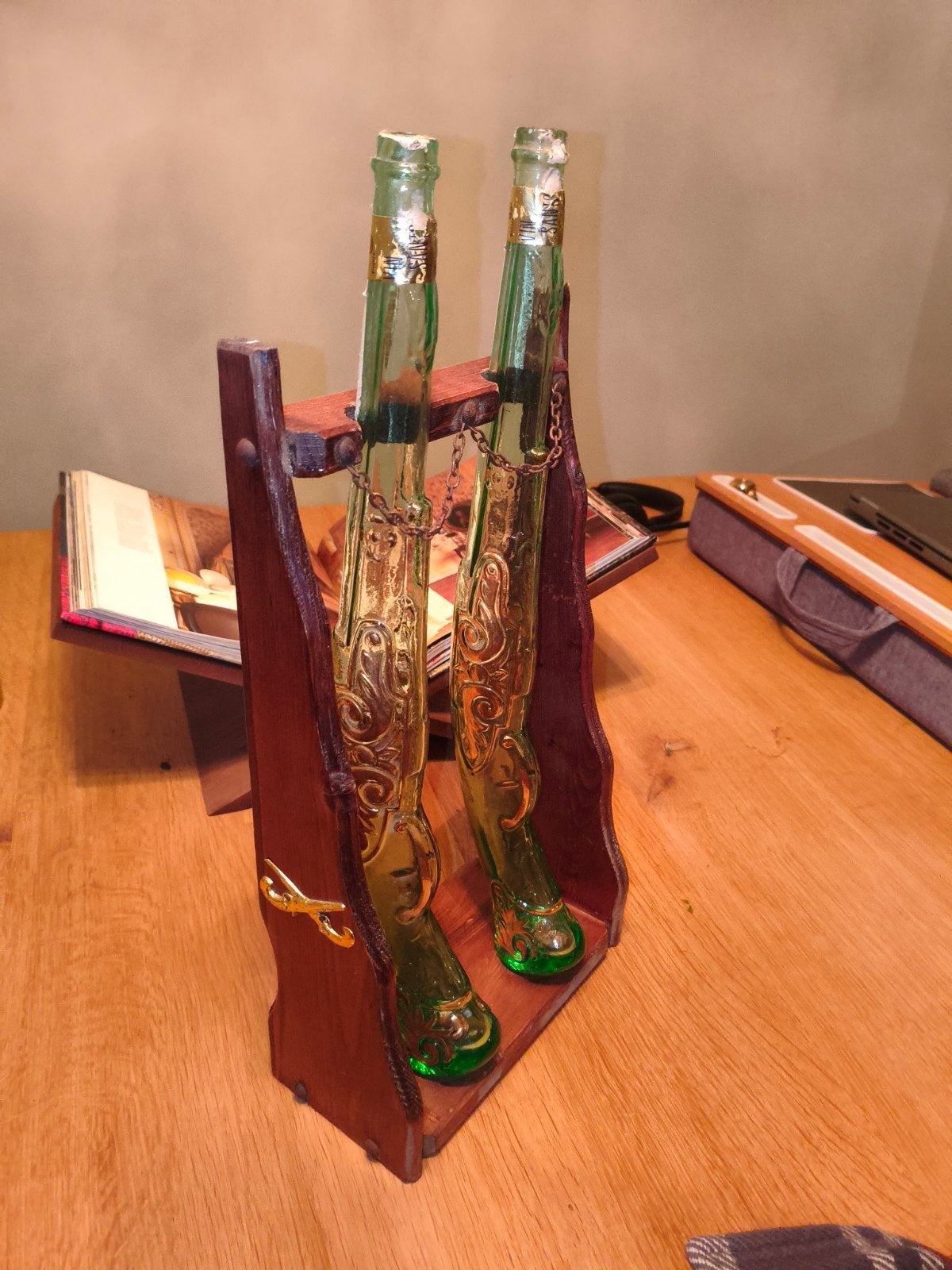 Vintage like flessen in houten houder, Ophalen of Verzenden