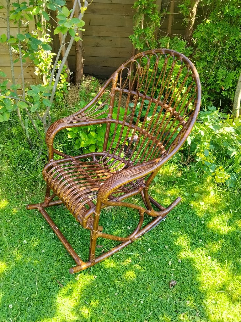 bamboe schommelstoel, Ophalen, Gebruikt, Bruin, Riet of Rotan