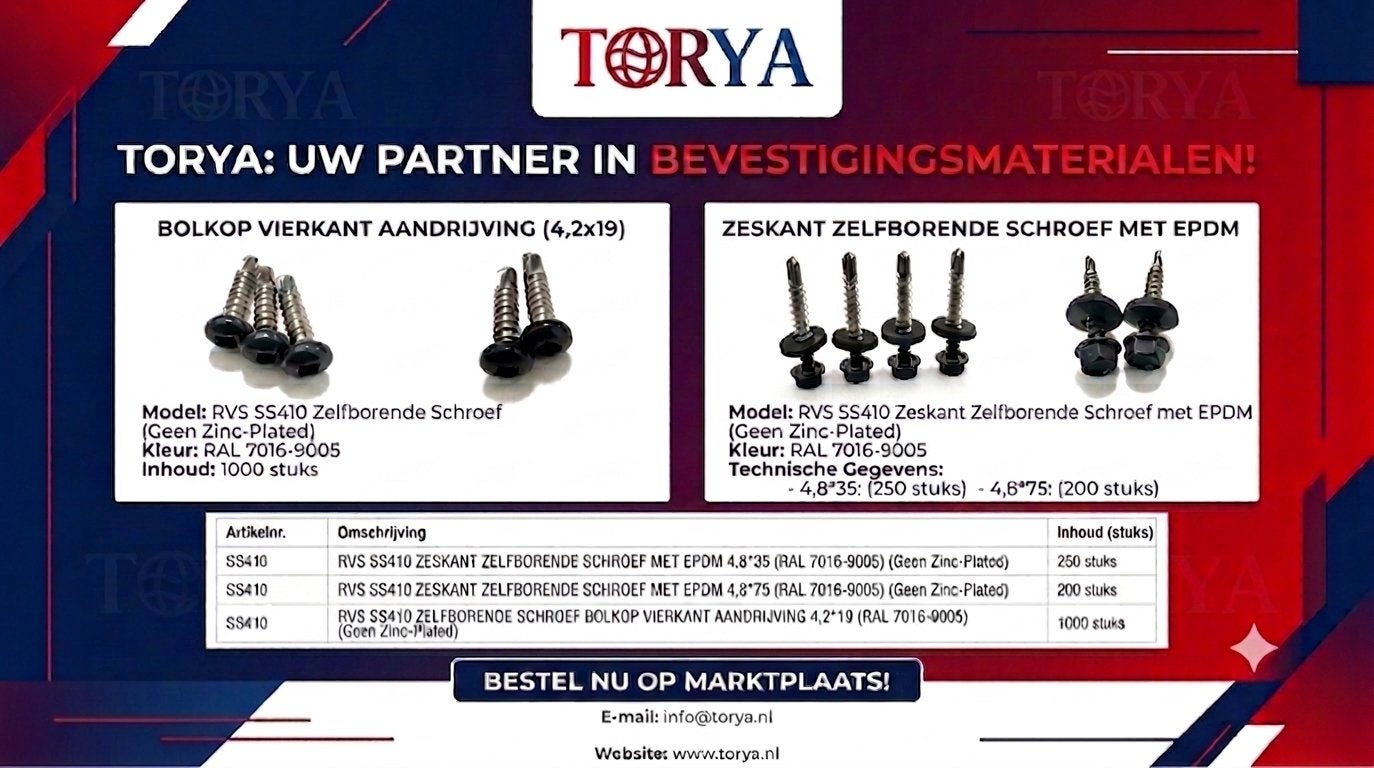 RVS SS410 Zelfborende Schroef met EPDM-Roestvrij/Magnetisch, 50 tot 100 mm, 3704TR, TORYA, Schroeven