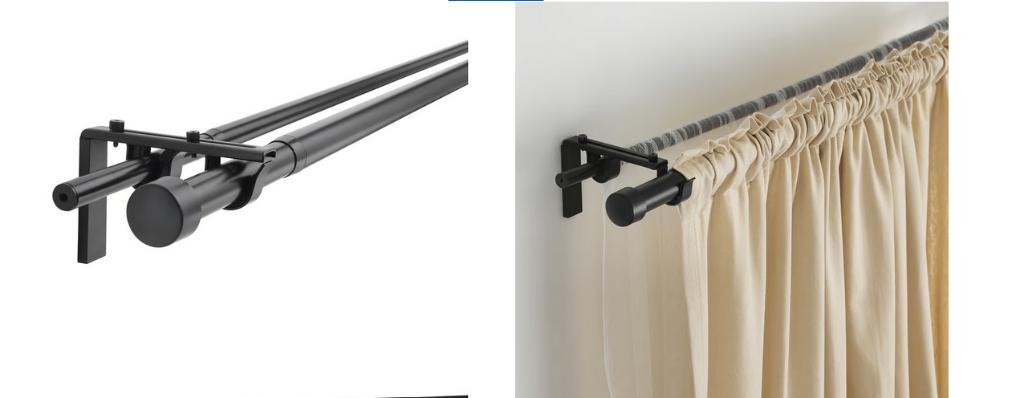 Gordijnrail roede zwart, 210-385 cm, Ophalen, Zwart, Nieuw, 200 cm of meer