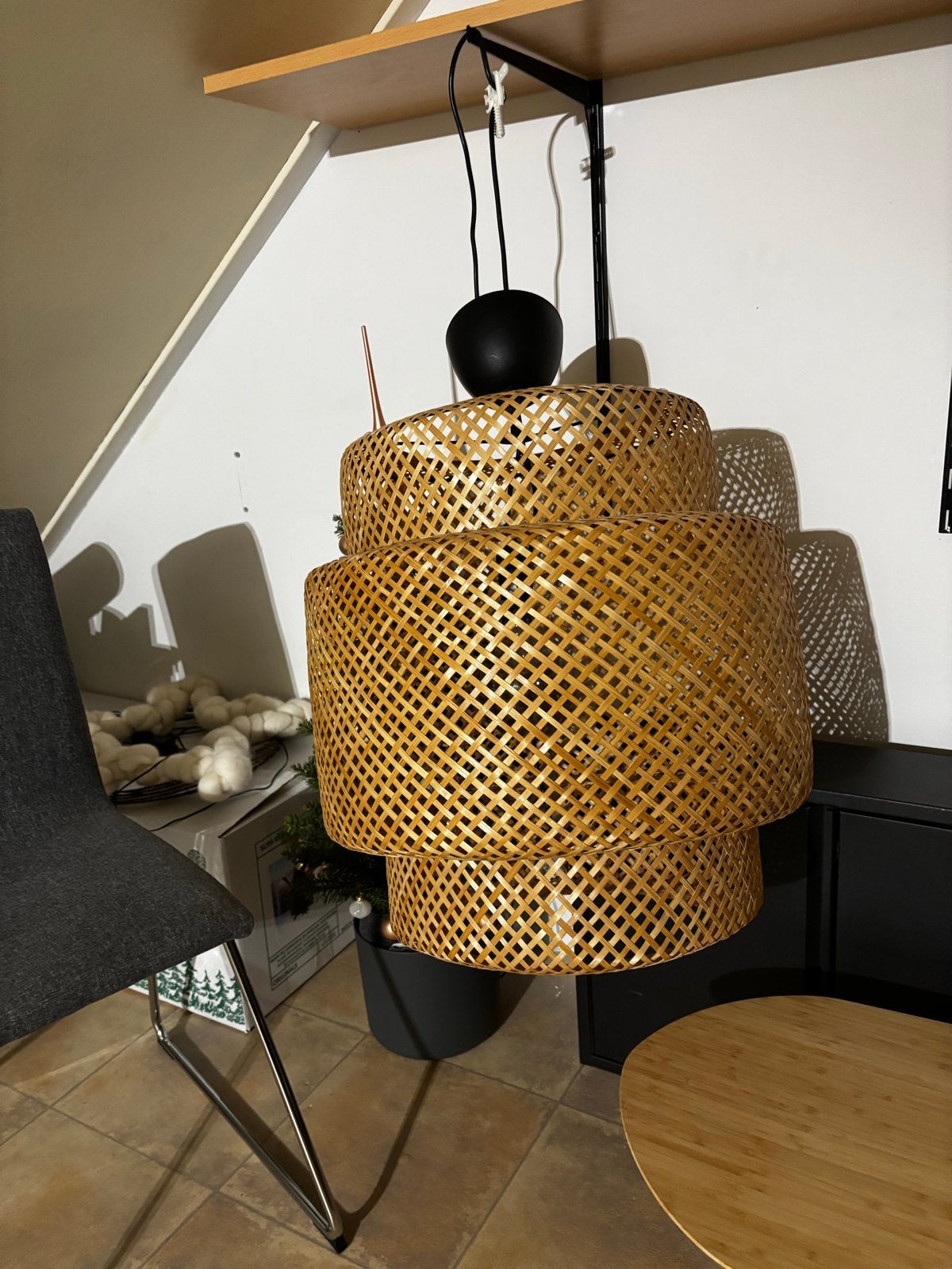 Stijlvolle bamboe hanglamp IKEA, Ophalen, Zo goed als nieuw, Natuurlijk materiaal, E27 (groot)