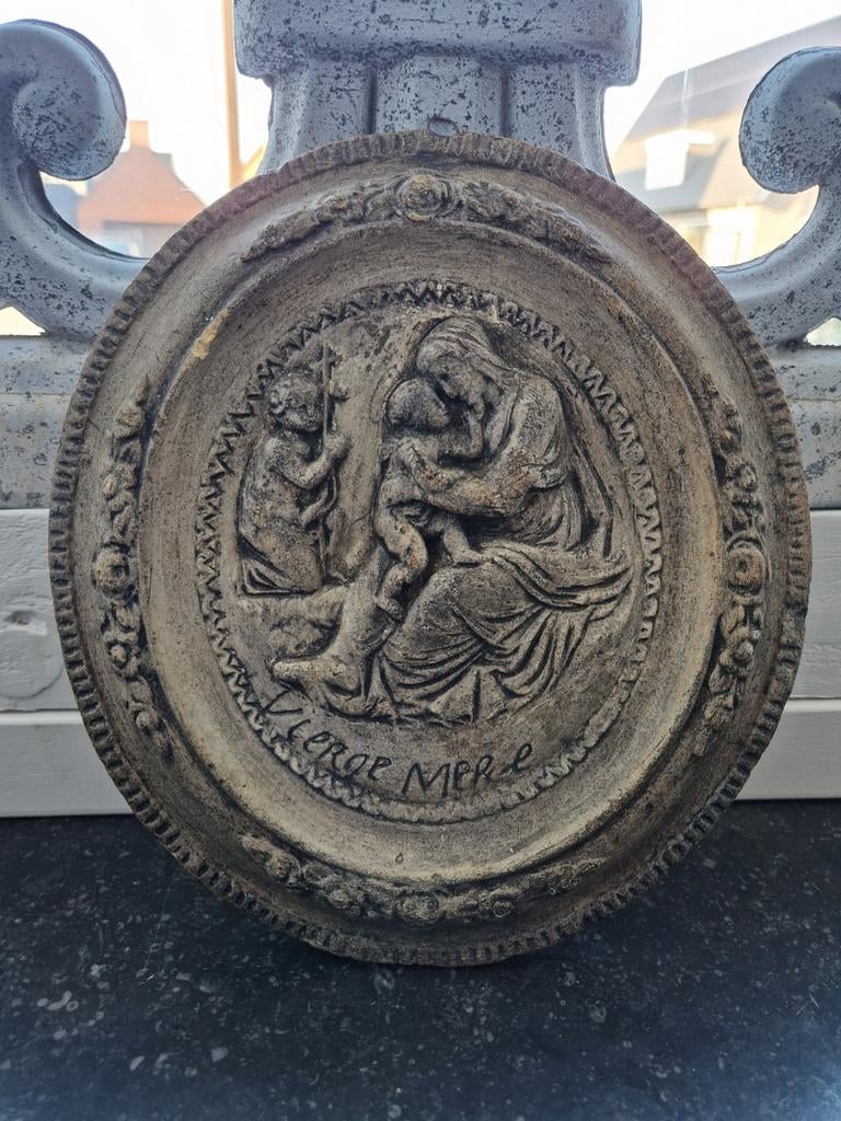 Antieke religieuze plaquette Maria Jezus  johannes de doper, Antiek en Kunst, Ophalen of Verzenden