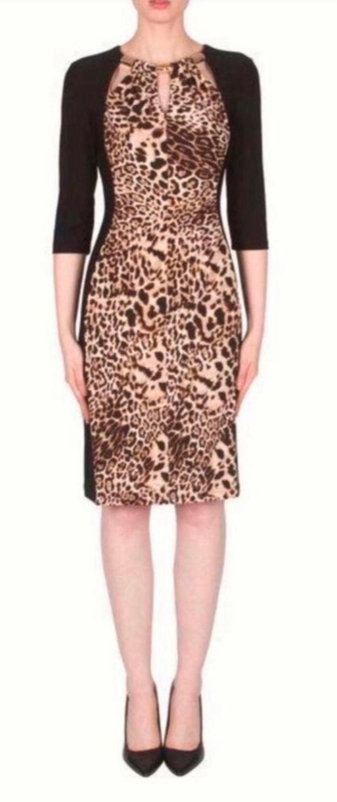 Ribkoff luxe jurk zwart met luipaardprint 3/4 mouwen maat 38, Maat 38/40 (M), Nieuw, Onder de knie, Meerkleurig
