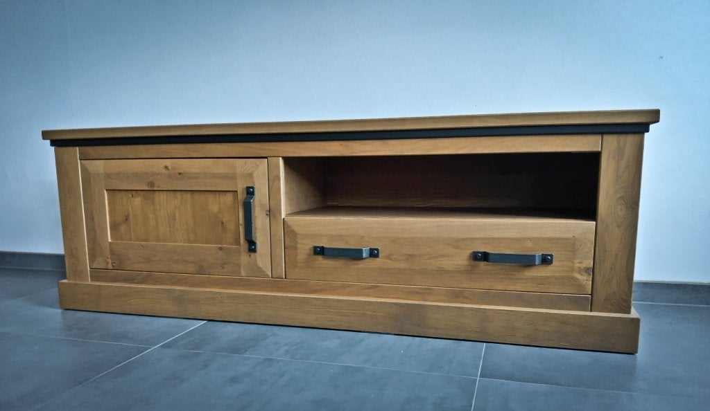 Eiken TV-dressoir Van der Drift, Ophalen, Gebruikt, 150 tot 200 cm, Eikenhout