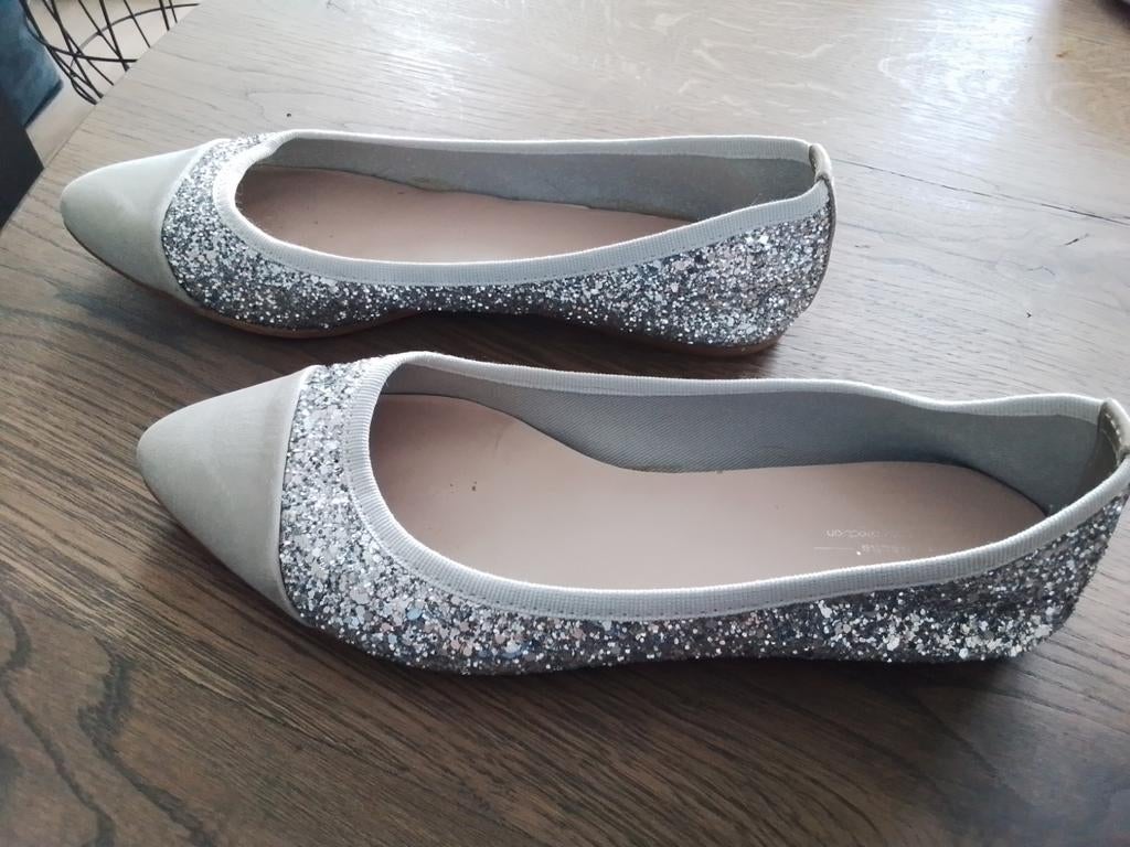 Zilveren glitter flatjes maat 38, made in Italy, Kleding | Dames, Grijs, Gedragen, Sacha premium collection, Ballerina's
