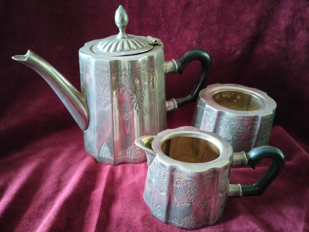 Antiek verzilverd koffieservies, 3-delig, Ophalen of Verzenden