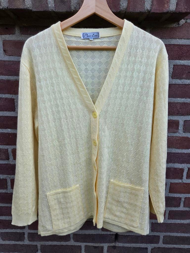 Vintage pastelgele cardigan | Made in Belgium | maat M/L, Kleding | Dames, Maat 38/40 (M), Geel, Ophalen of Verzenden, Zo goed als nieuw