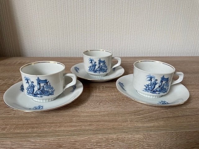 3 Blauwe Mittertech Kop en Schotels, Ophalen of Verzenden