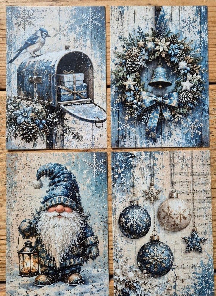 Set kaarten "blue christmas" blauw tinten kerst - winter, Hobby en Vrije tijd, Scrapbooking, Ophalen of Verzenden, Nieuw, Versiering of Embellishment