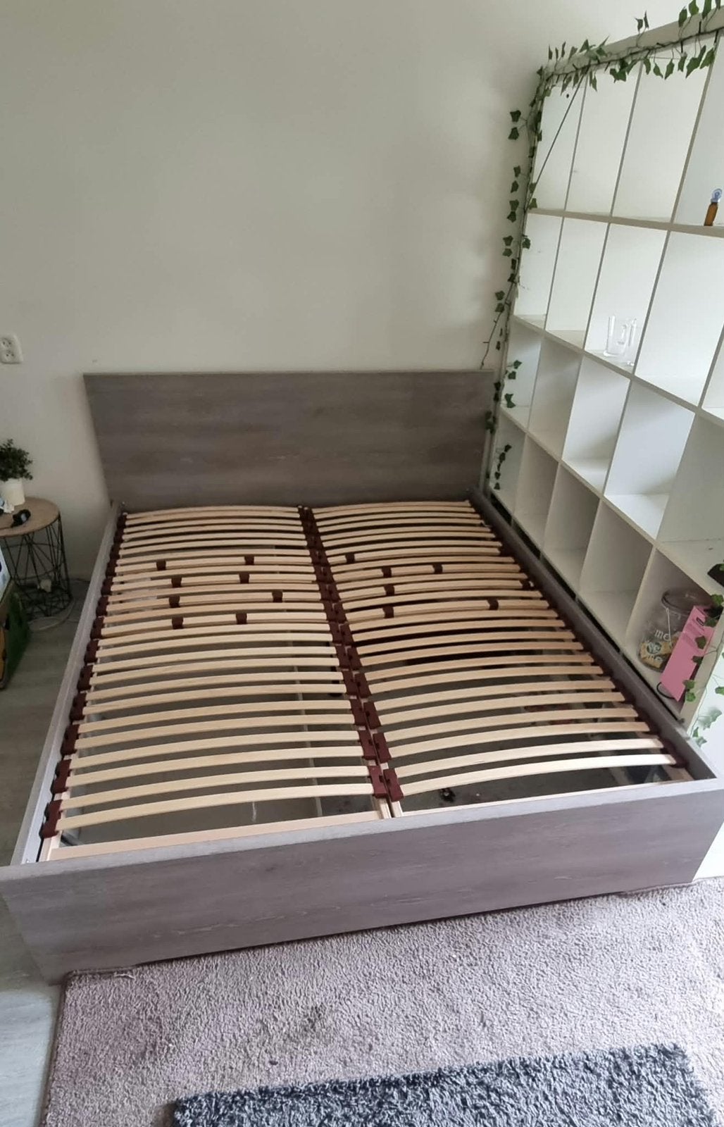 Houten beddenframe + lattenbodems en 2 lades, Ophalen, Eenpersoons, Bruin, 140 cm