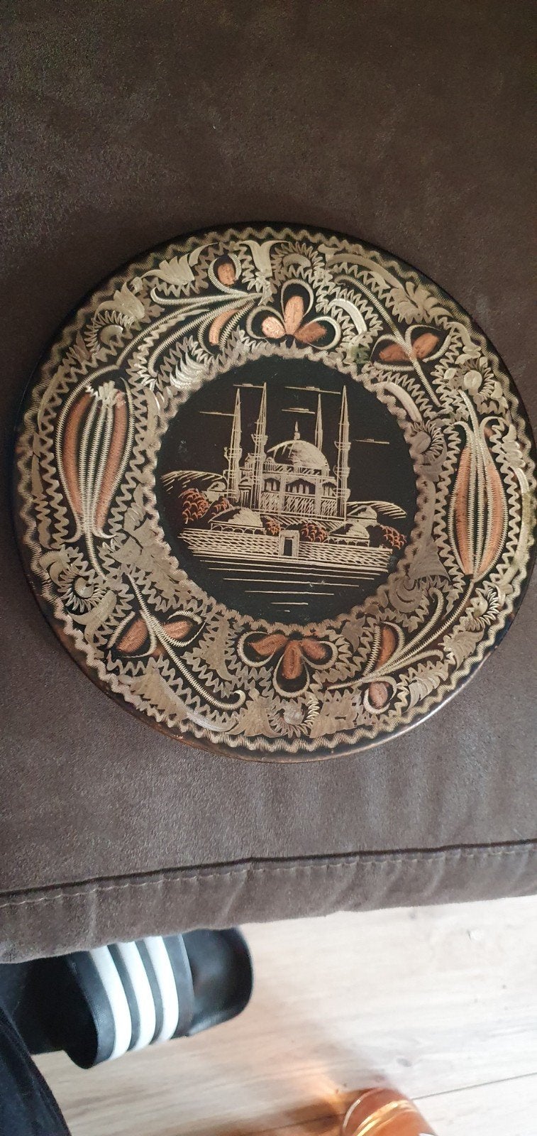 Vintage Turks Koperen Sierbord – Istanbul Moskee (19 cm), Vintage, Ophalen of Verzenden, Gebruikt, Metaal