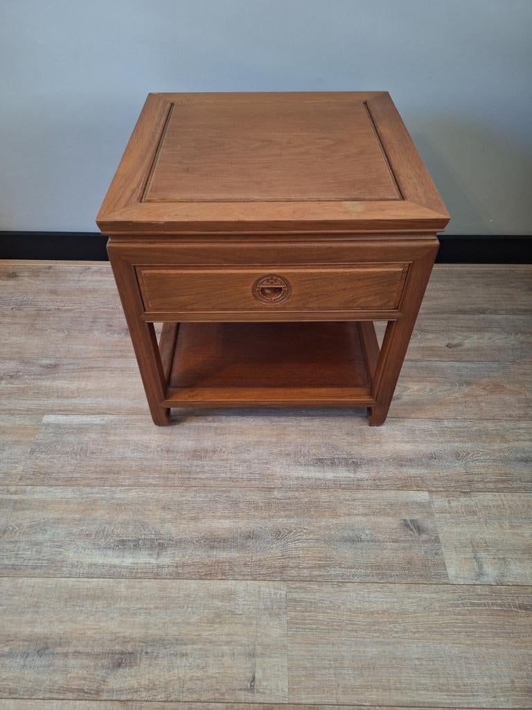 Massief rozenhout (kersenhout) bijzettafel met lade, Gebruikt, Vierkant, 55 tot 75 cm, Ophalen