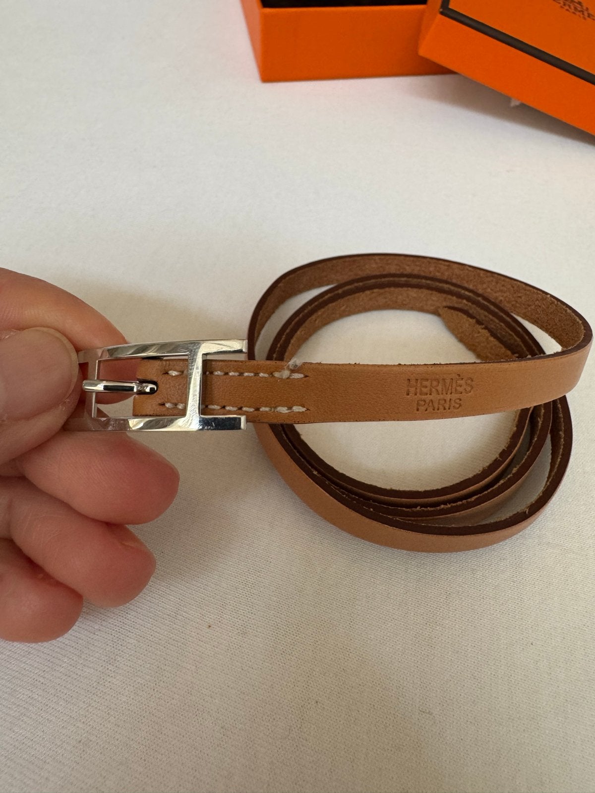 Lichtbruin/naturel leren HERMES Behapi armband 70cm, Ophalen of Verzenden, Zo goed als nieuw, Bruin, Leer